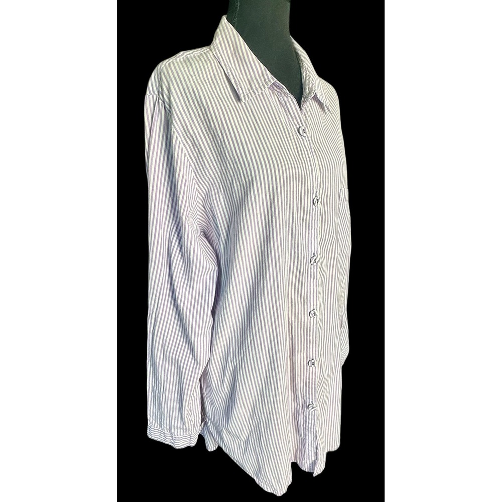 La Senza Purple White Cotton Striped Button Down Shirt Metallic Shimmer XL